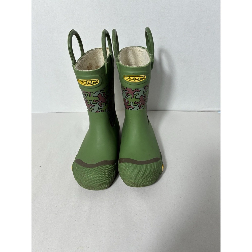 Keen Kids Rain‎ boots Sz 10 Green Rubber Pull On Waterproof Sherpa Lined